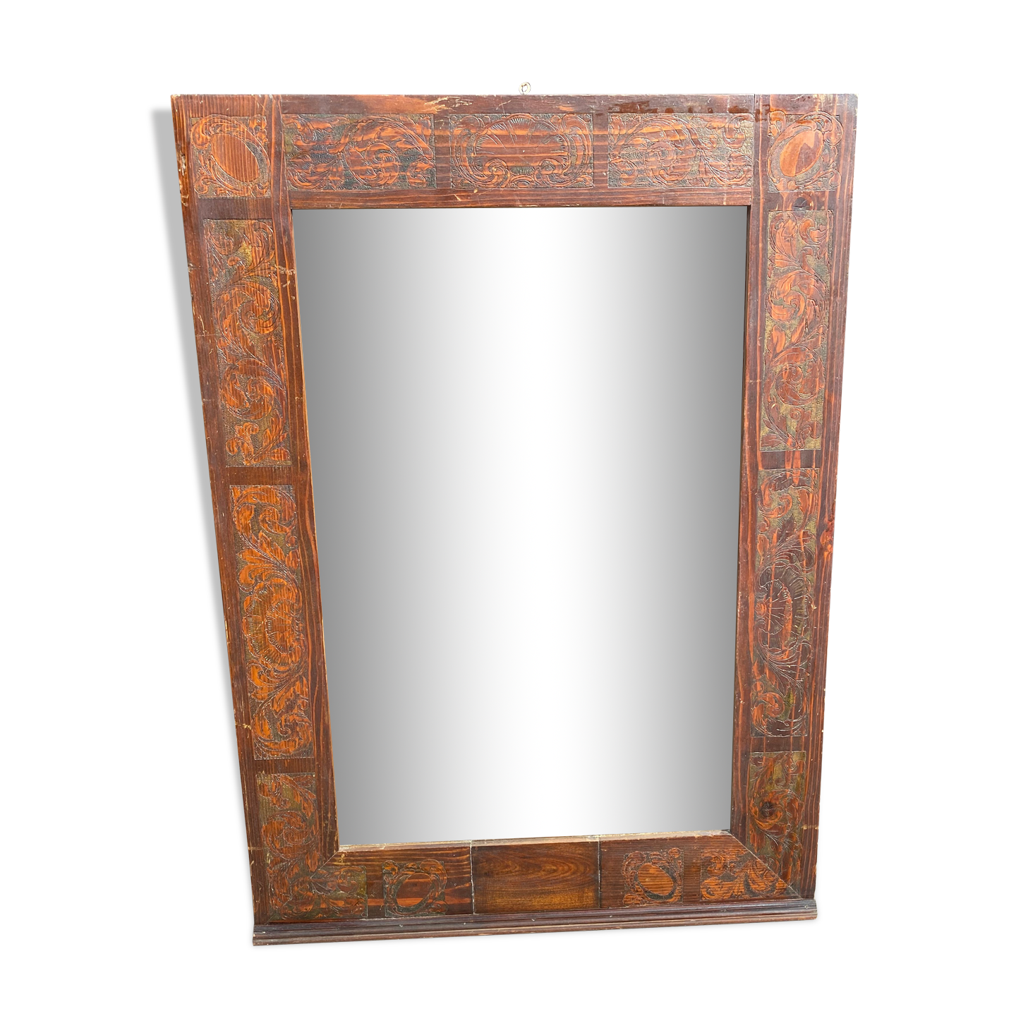 Miroir Rectangulaire Biseauté à Encadrement Bois Champagne Craquelé Doré - 46x46 Cm - Parfait Pour Cheminée Ou Mur