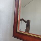 Vintage Cherry Wood Wall Mirror with Gilt Detail & Beveled Glass, 1980