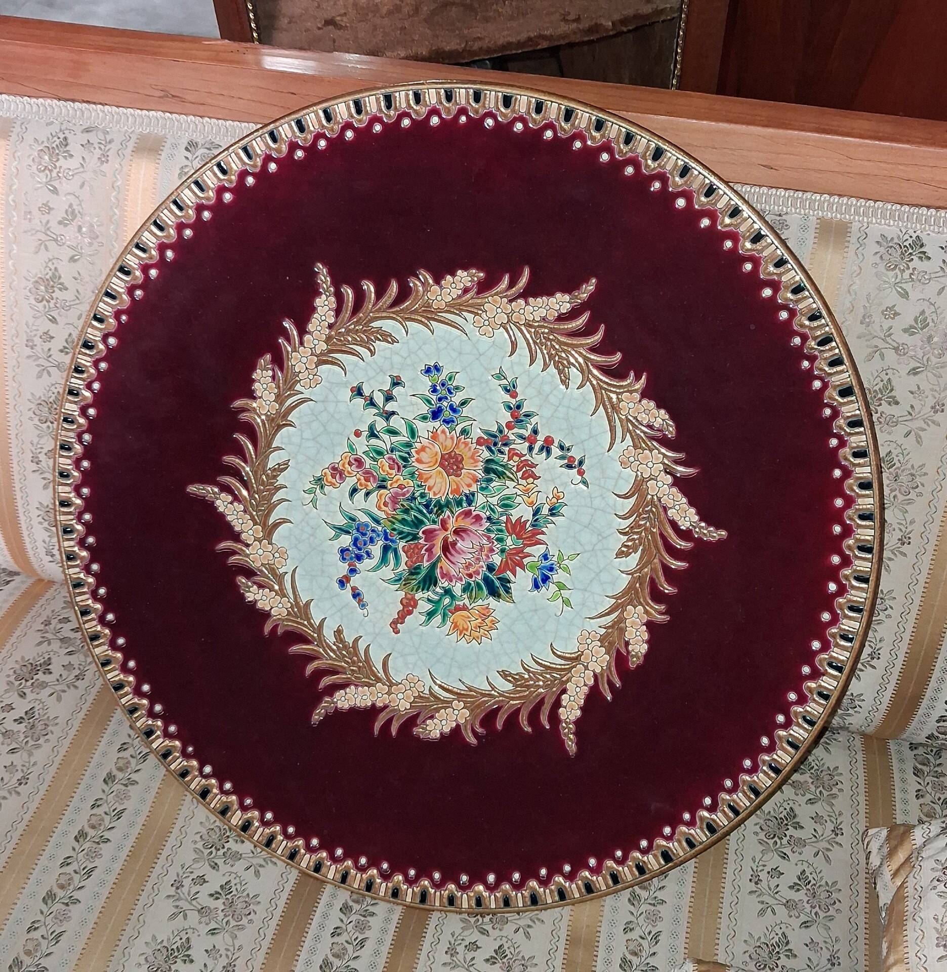 Immense decorative plate in Longwy enamels – Maintenon decor