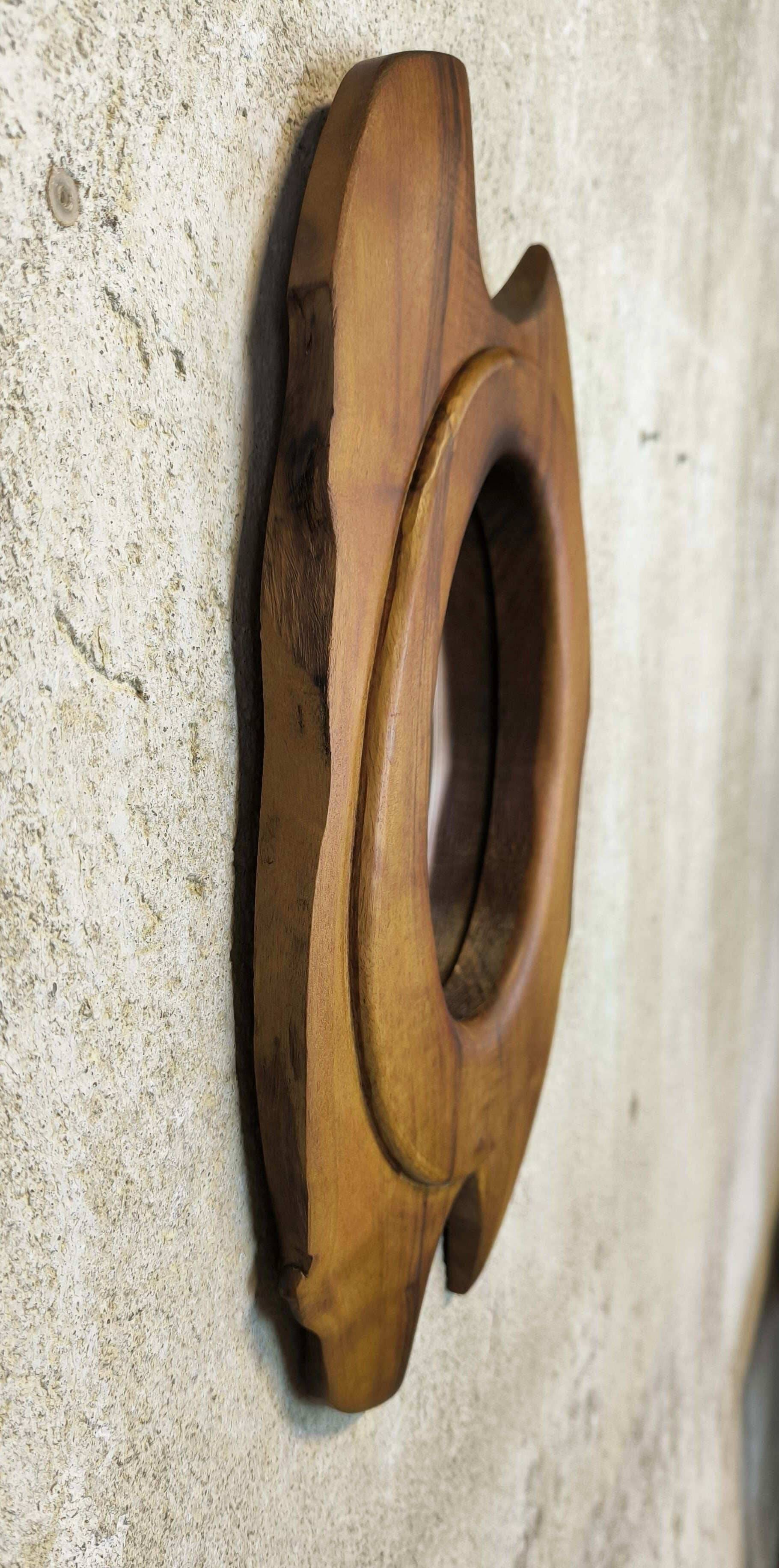 Vintage free-form mirror in solid wood