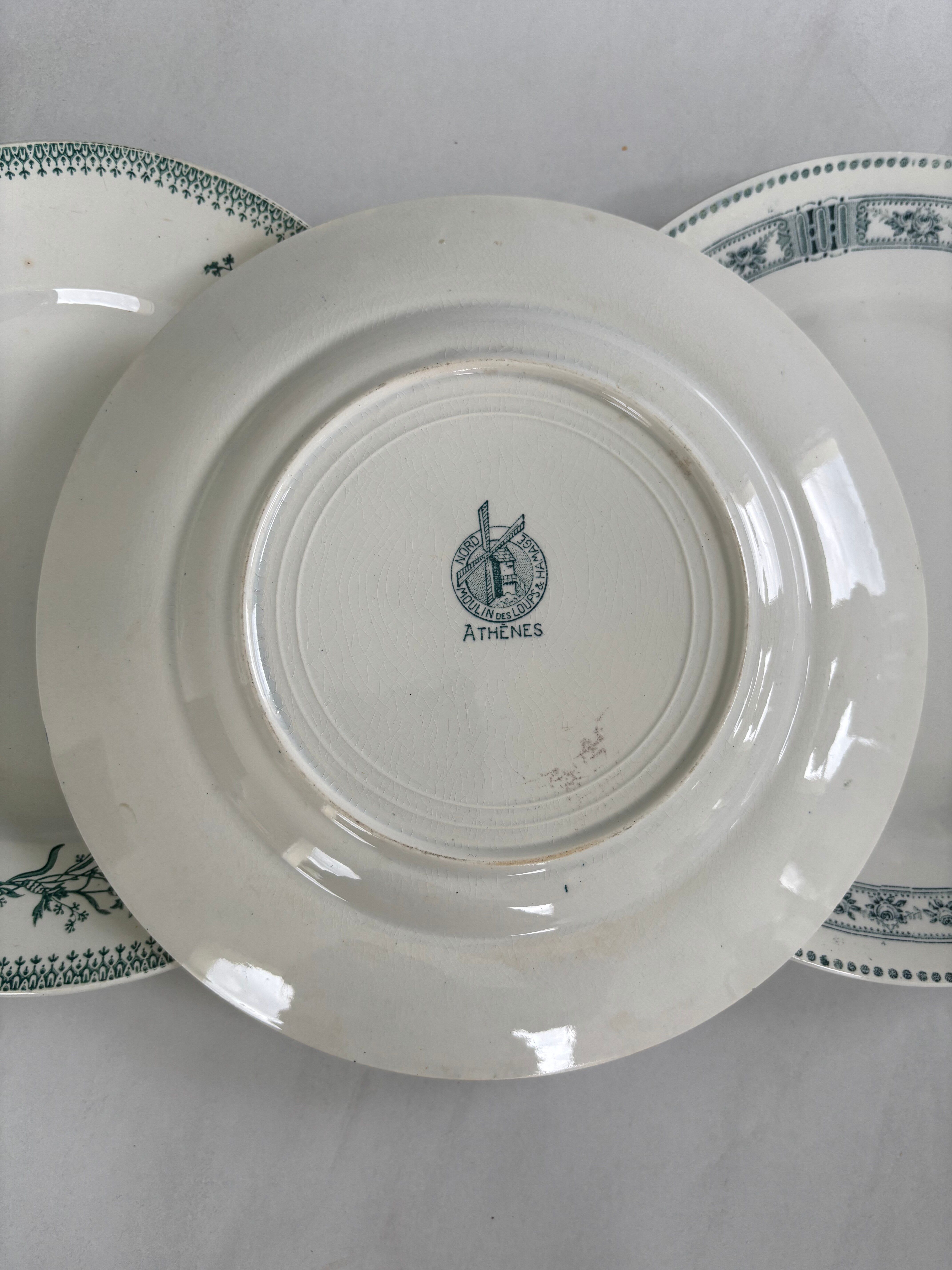 Lot of 6 blue-green ironstone plates, antique French earthenware.