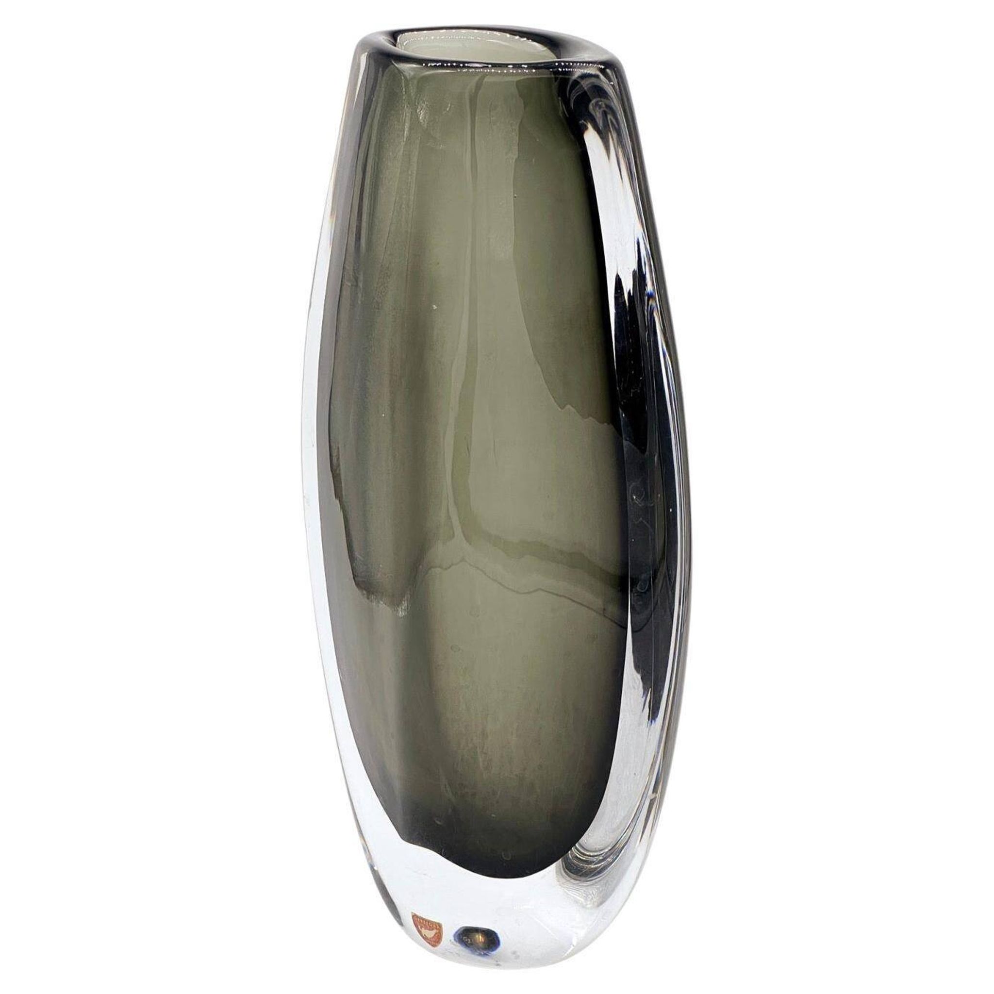 Vintage Thick and Massive Swedish Orrefors Vase in Grey/Green Sommerso Glass