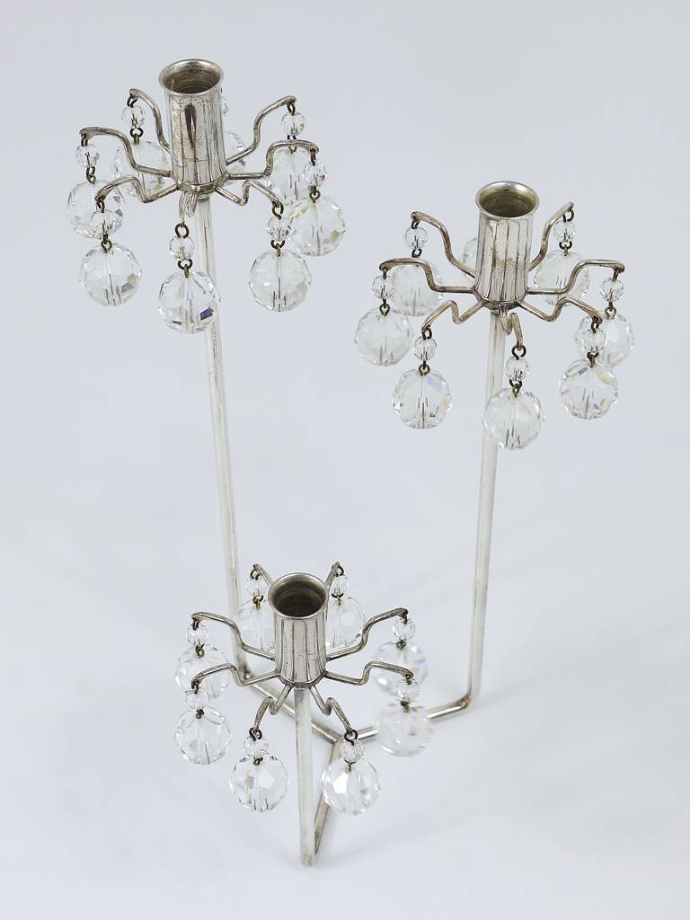 Silver-plated candlestick, faceted Swarovski crystals, Austria, 1960s