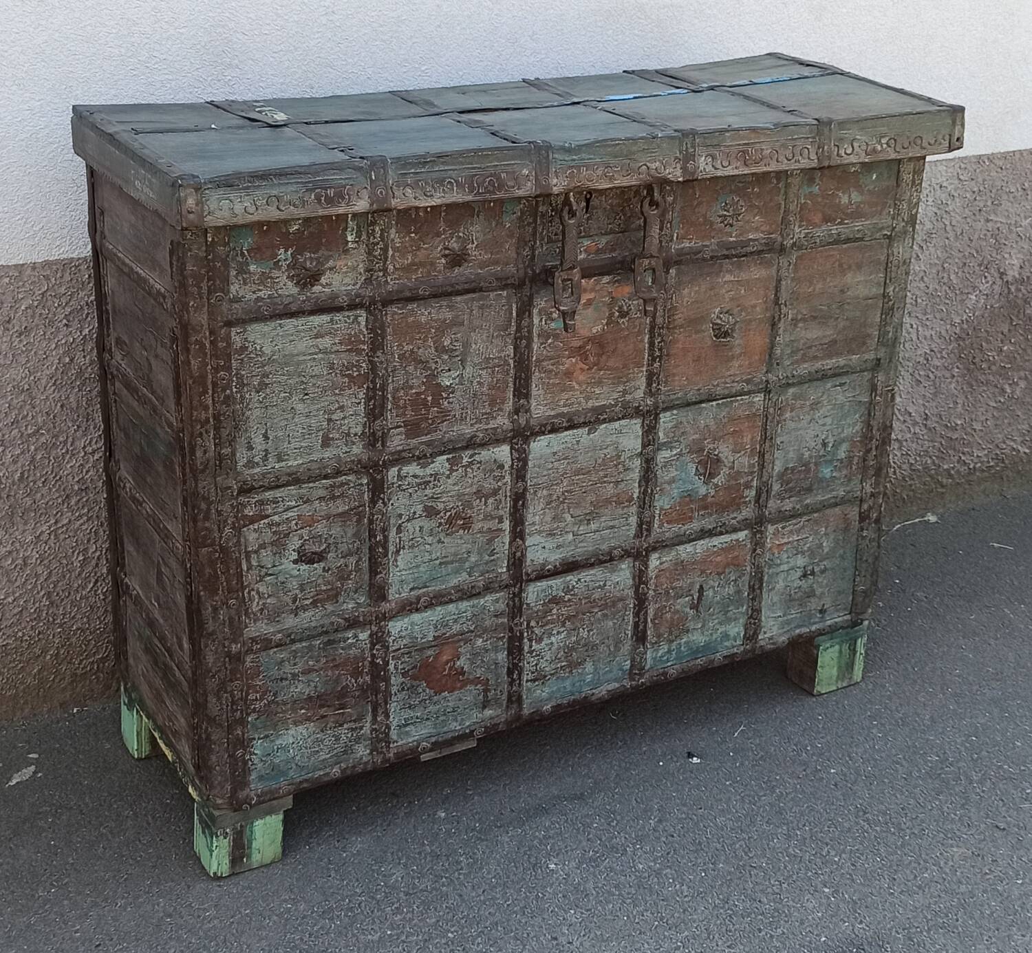 Old blue wooden chest