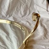 Grand miroir vintage rond en laiton doré avec deux appliques lumineuses - diamètre 50 cm