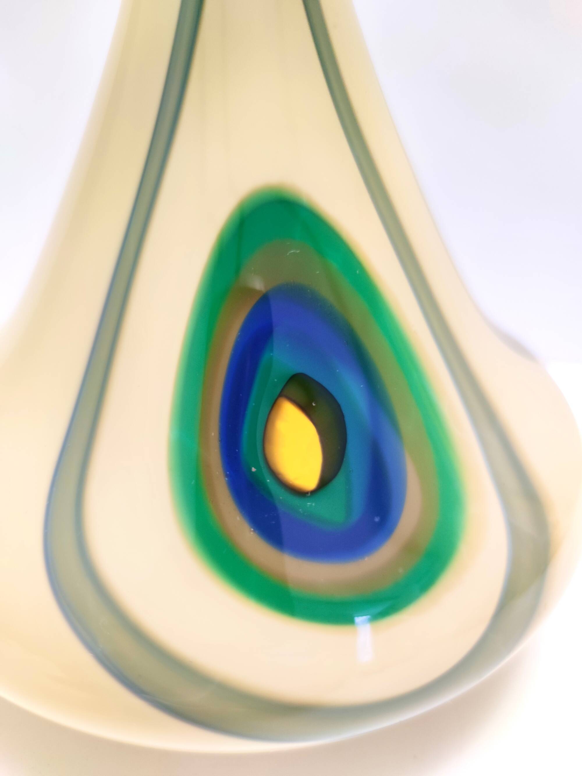 Beige Encased and Hand-blown Glass Decanter Bottle, Italy