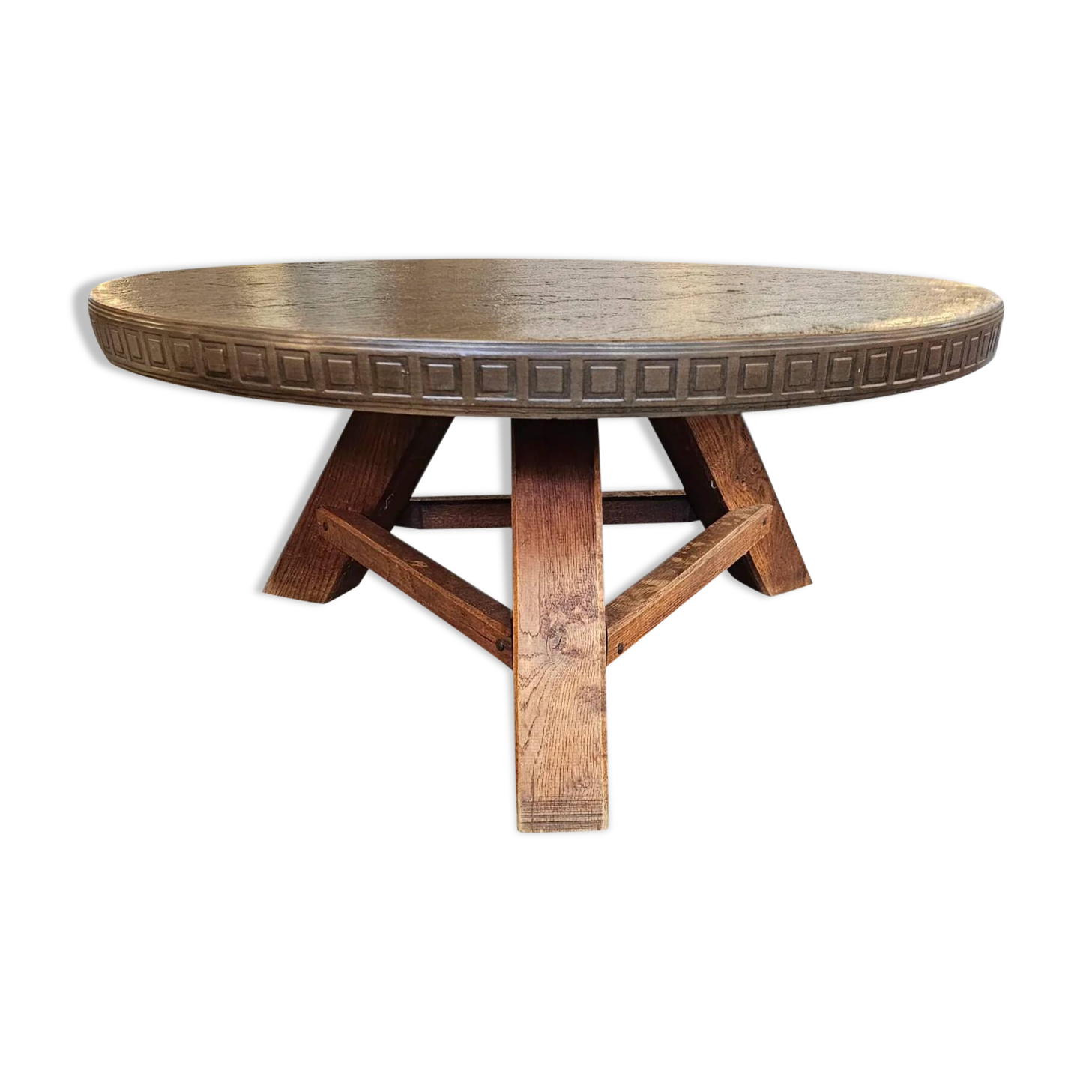 Round brutalis coffee table with brass / copper top / 1960s