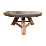 Round brutalis coffee table with brass / copper top / 1960s