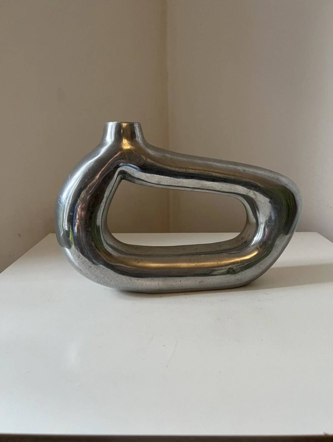 Vintage 1970s asymmetrical cast aluminum modernist soliflore vase