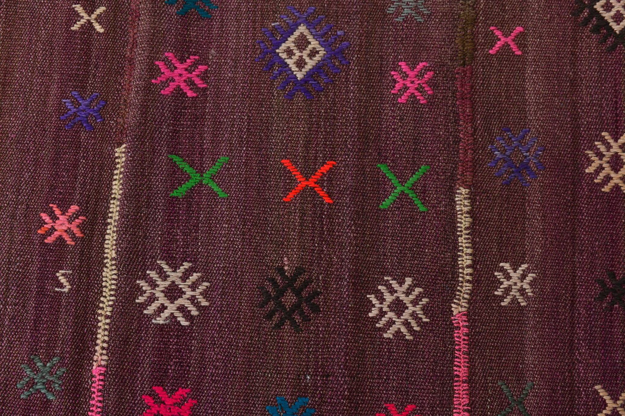 Burgundy Art Deco Vintage Kilim Rug, 118x124Cm