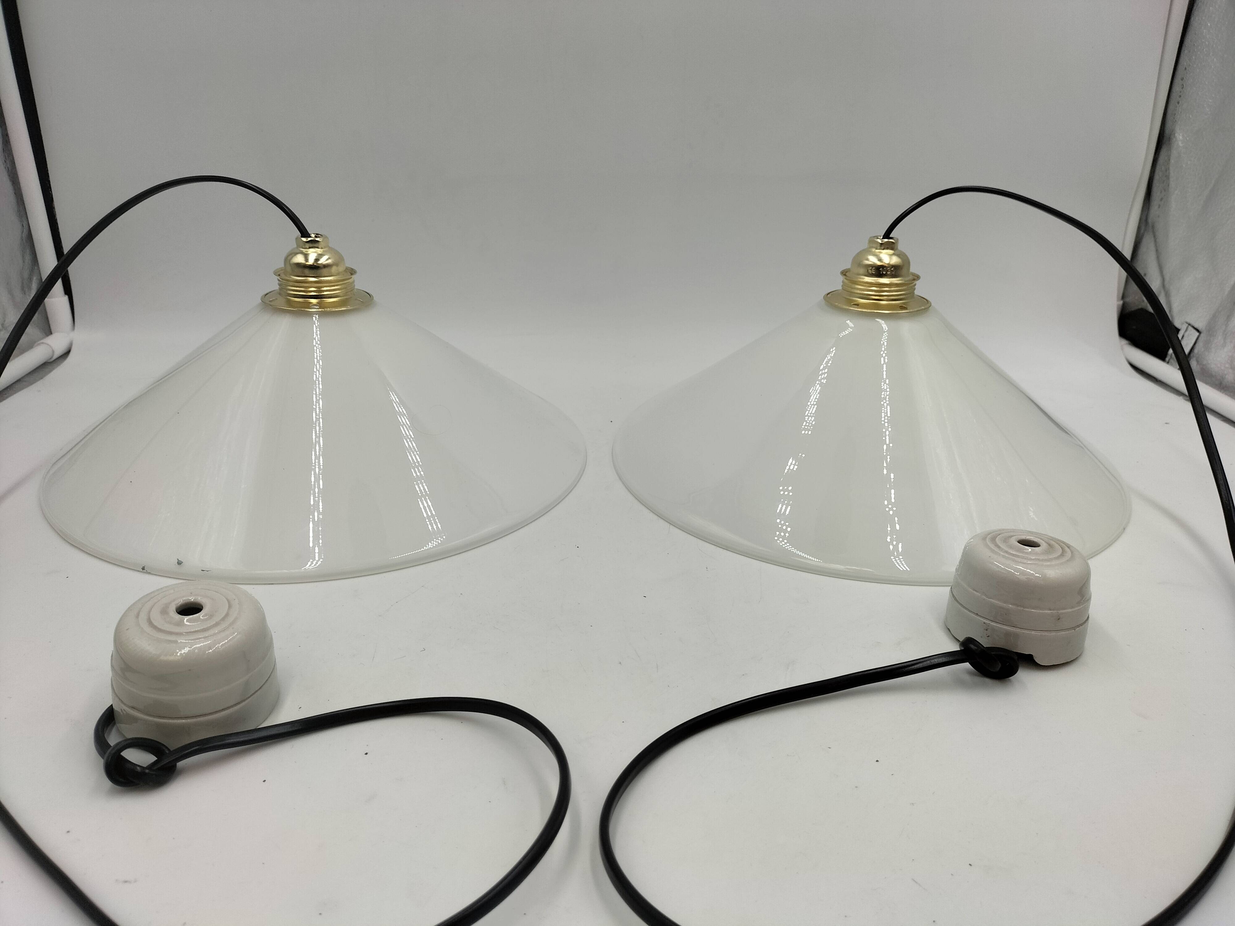 Pair of opaline pendant lights