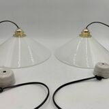 Pair of opaline pendant lights