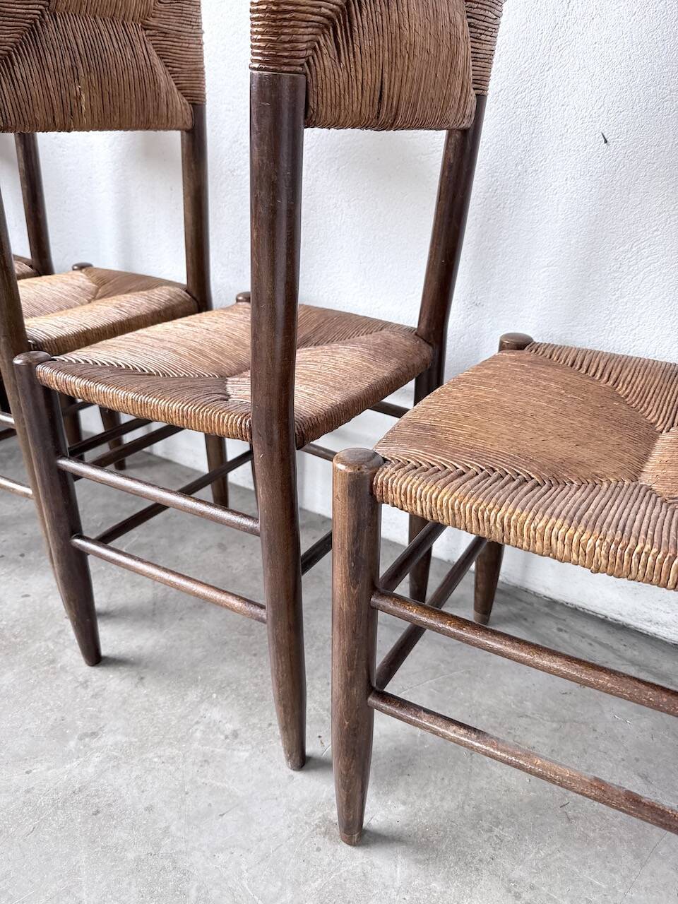 Set of 6 straw and oak Beauche chairs.