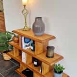Low solid oak shelf, brutalist style, 60s