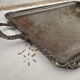 Rectangular silver metal tray 2 handles, decorative frieze
