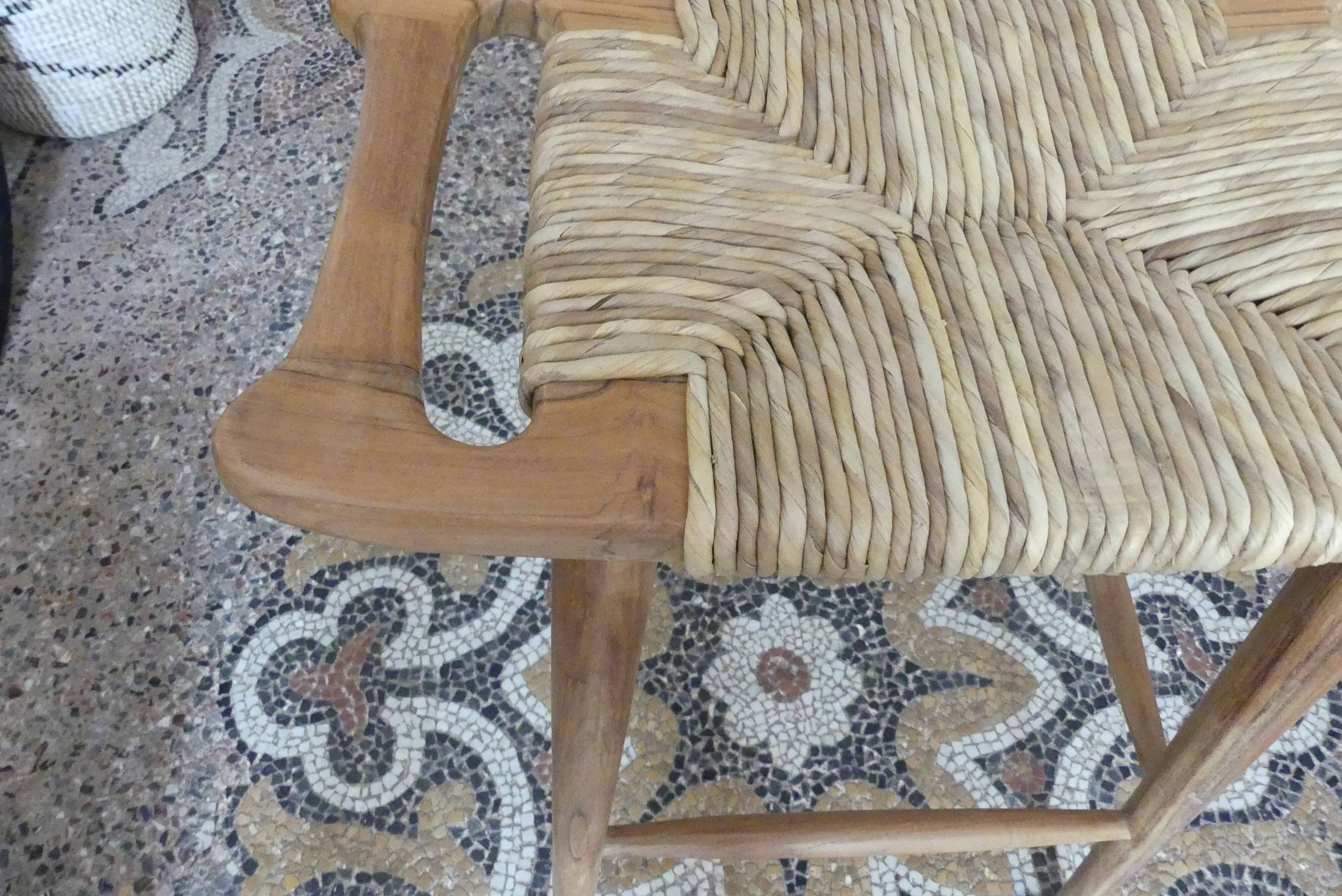 Tabouret de bar en teck et raphia