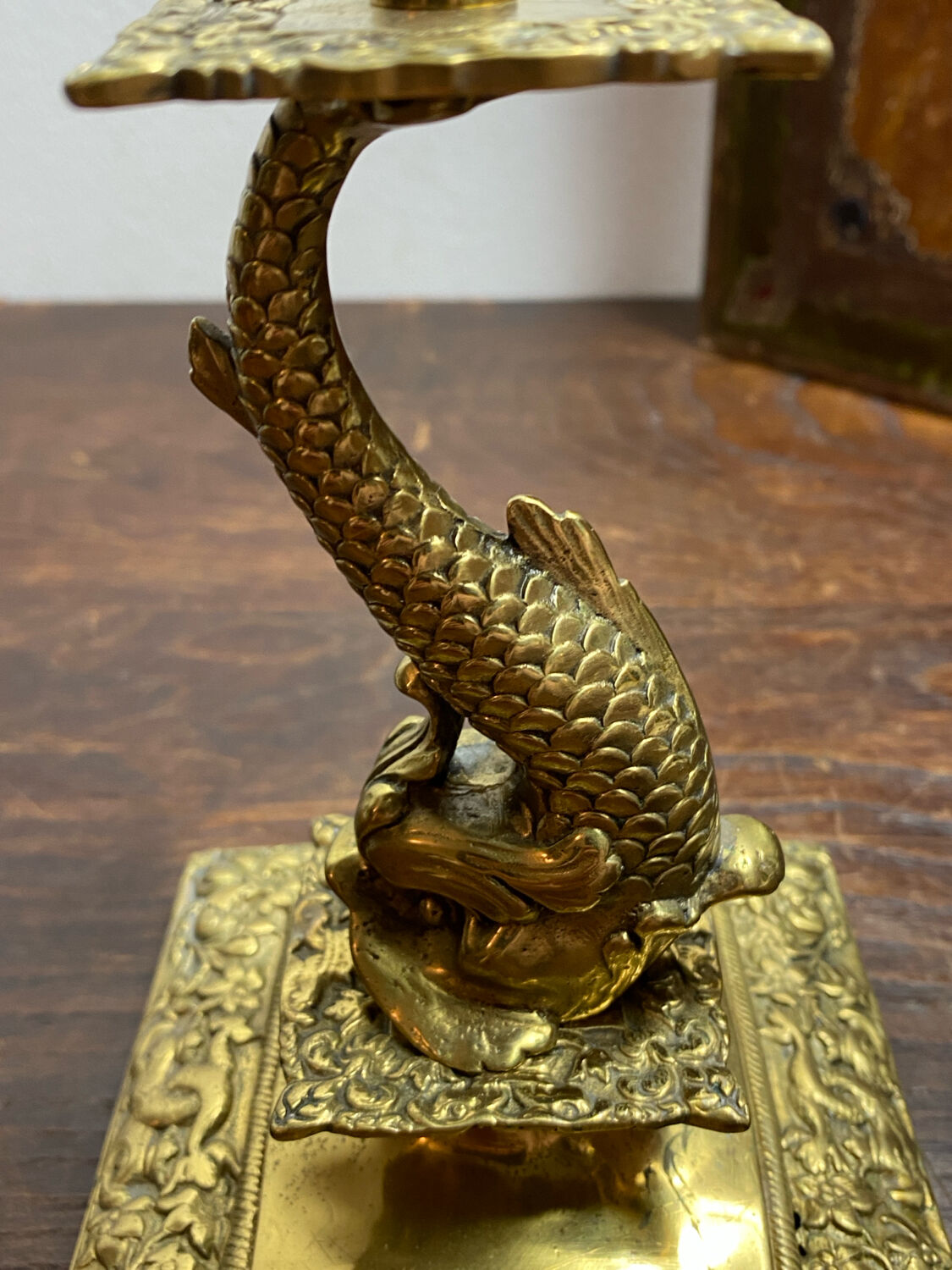 Bronze fish candlestick, late 19th century