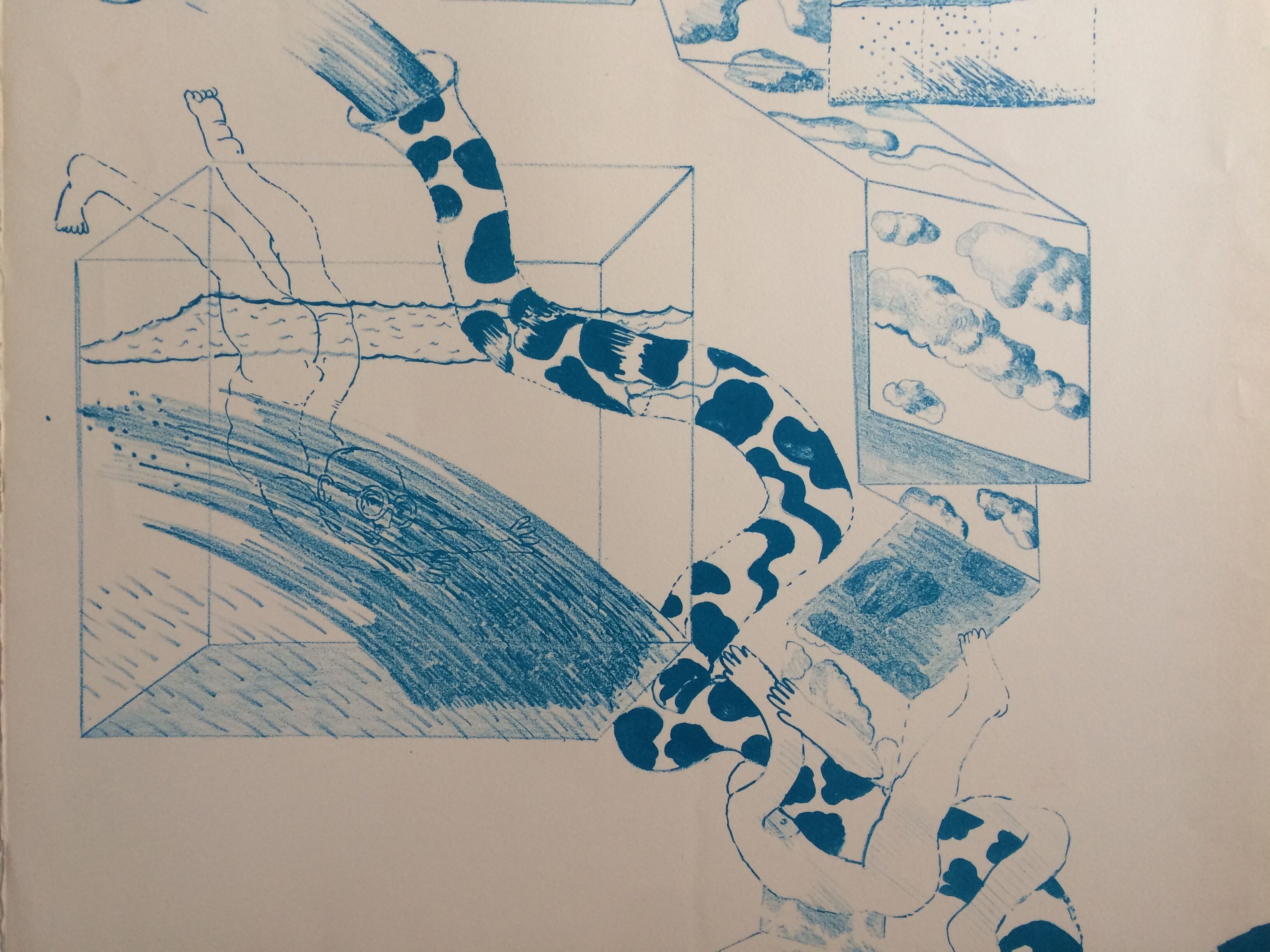 Original lithograph signed by Gérald Diaz, dit GÉRARDIAZ, Les vacances (essays), 1969