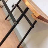 Table d'appoint en bois et metal style industriel années 60-70