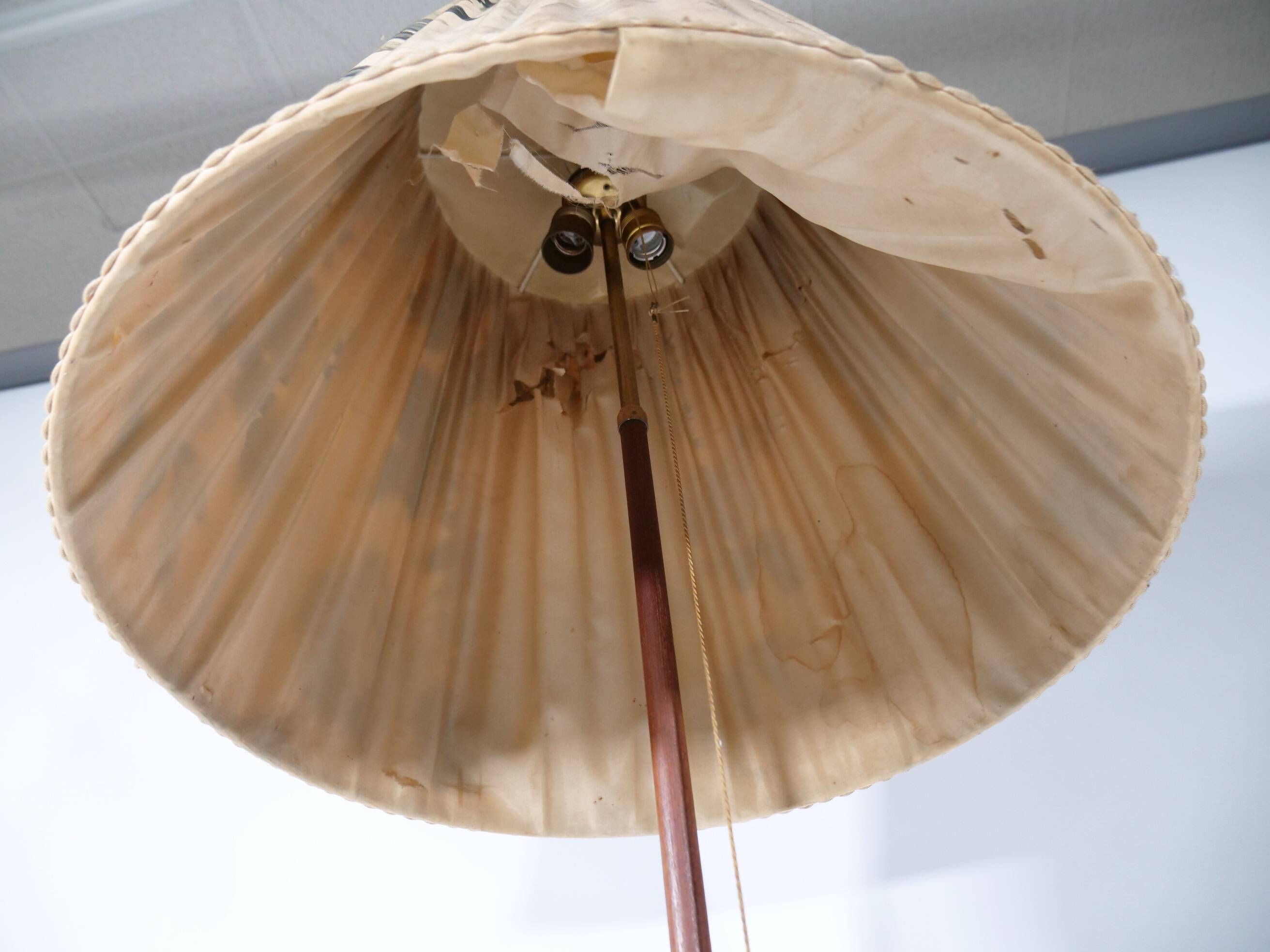 Teak Tripod Micheline Floor Lamp from Brass by JT Kalmar for Kalmar, 1950s