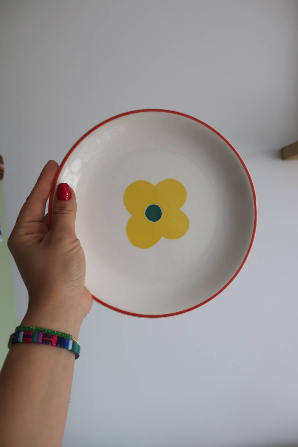 11 Yellow flower habitat plate with orange border BY PAGNOSSIN ITALY