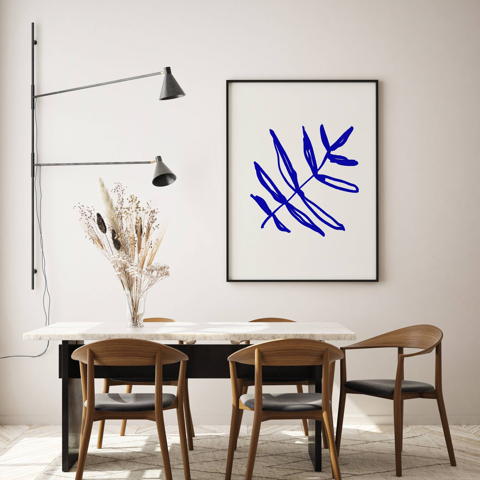 Blue botanical illustration giclee print, 50x70