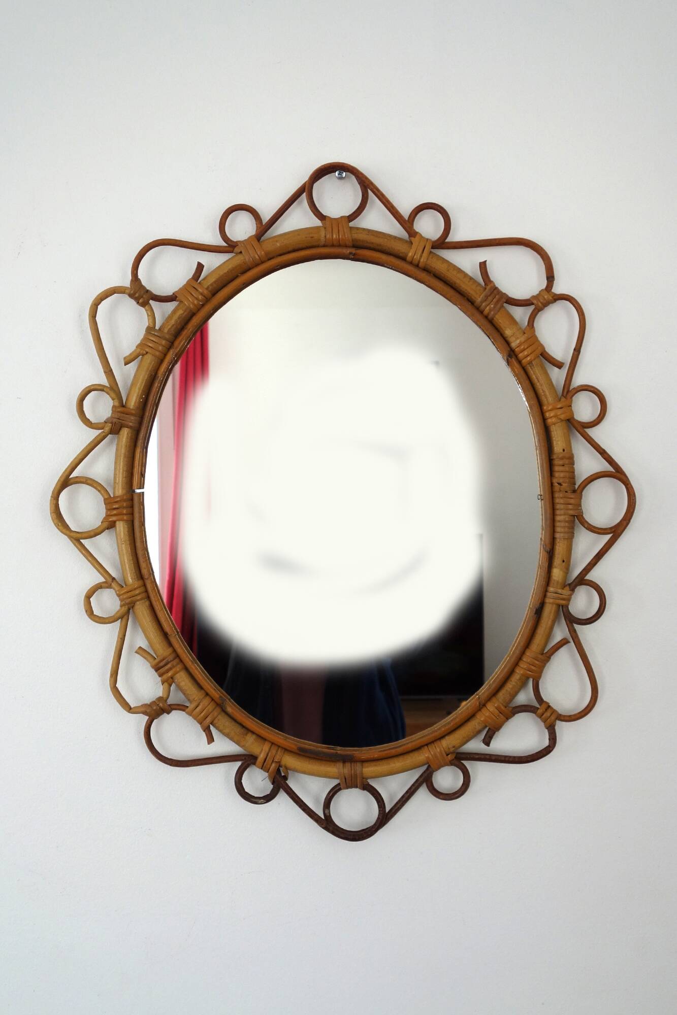 Rare oval bamboo mirror circa 1960
