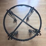 Vintage (1950s) wrought iron table with glass top