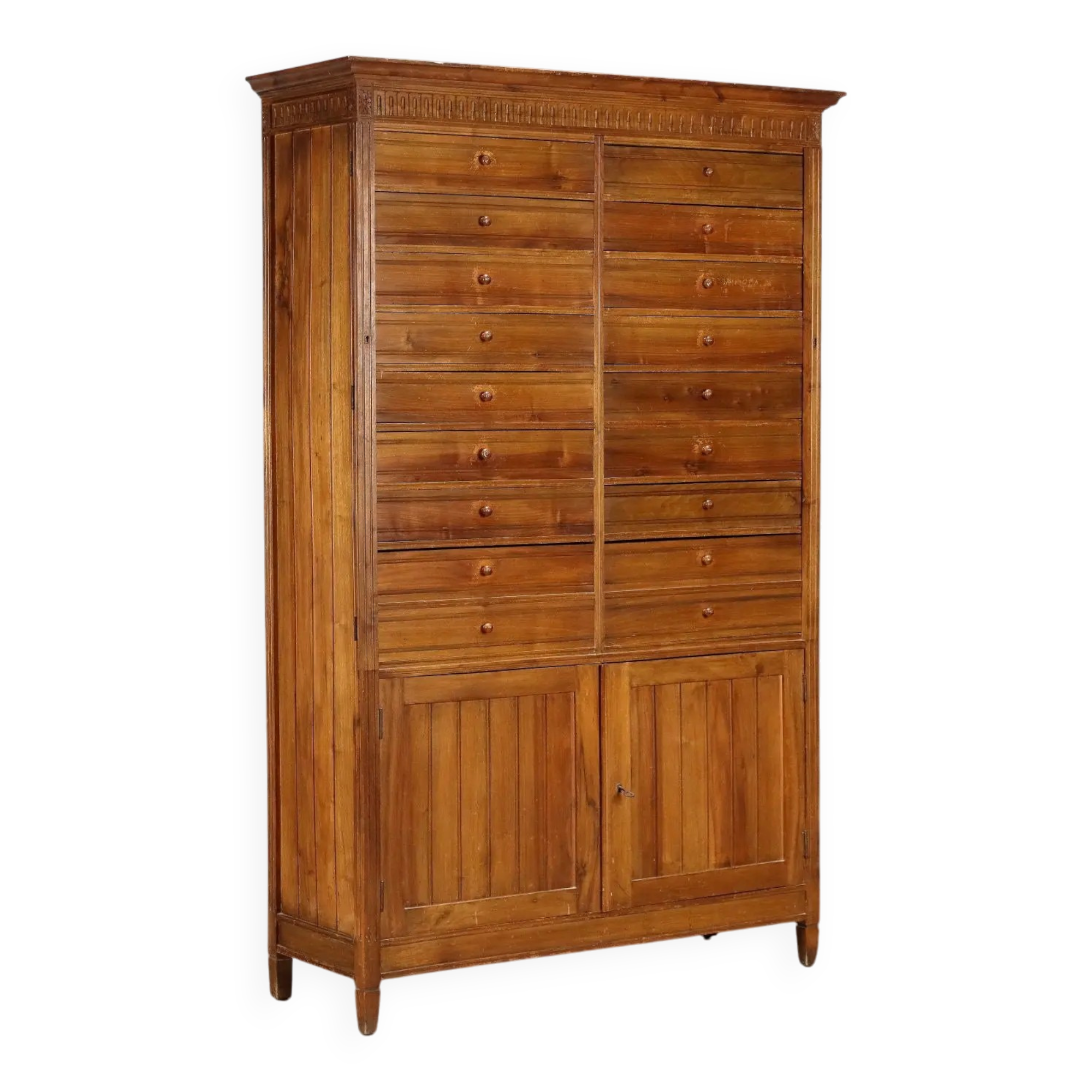 Antique walnut commode with 18 drawers, Italy, 20th century.