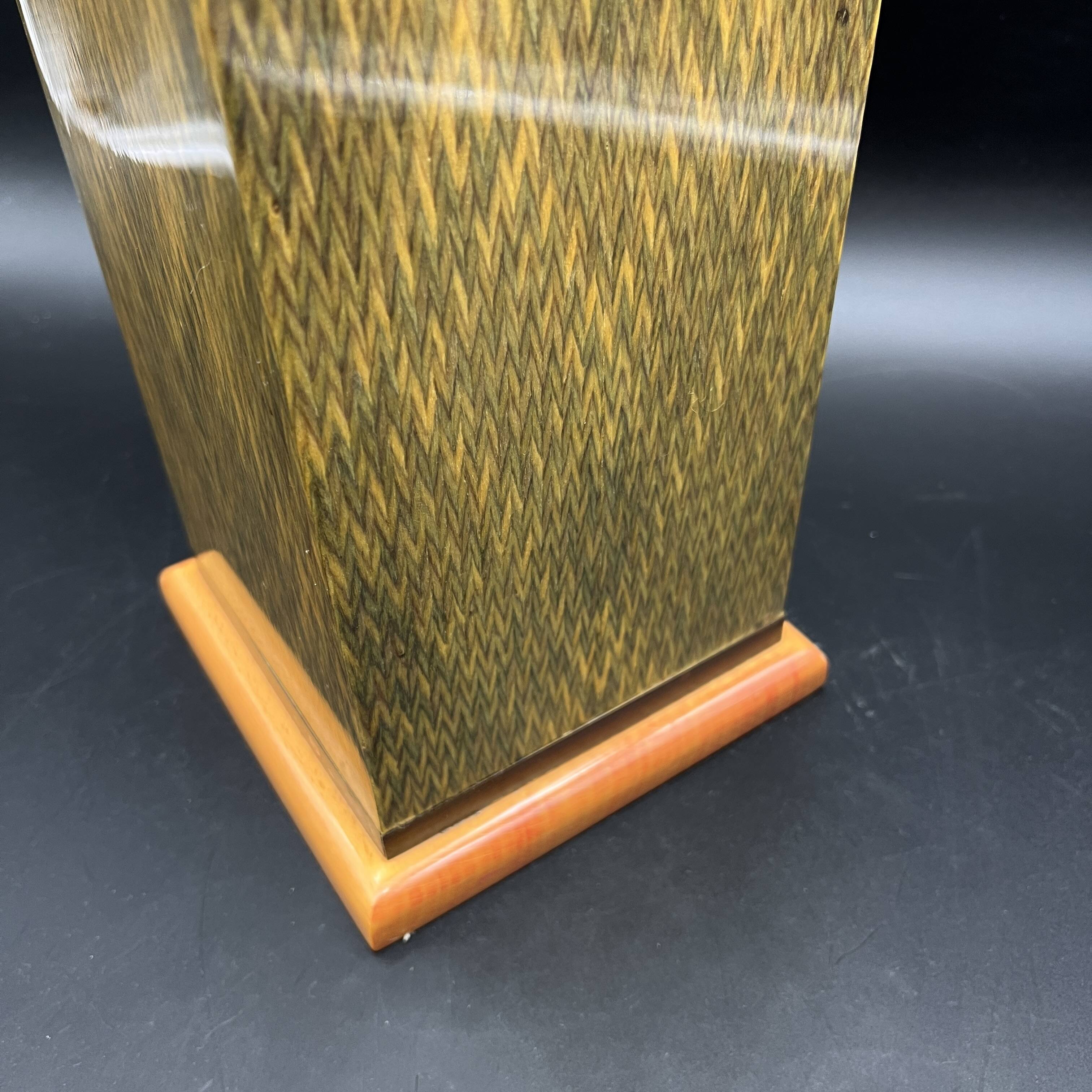 Lamp base in varnished marquetry and gilded brass Jean Claude Mahey