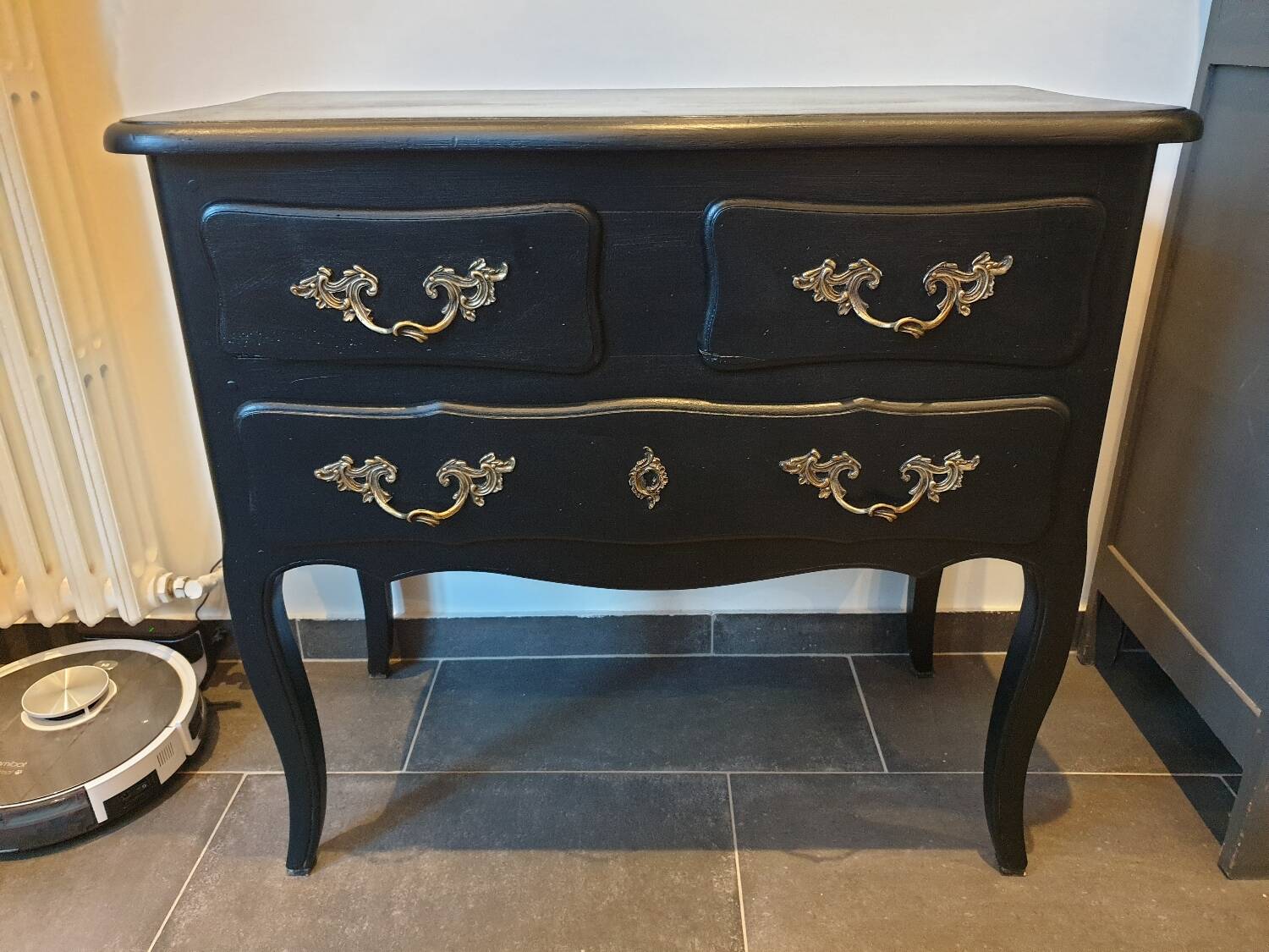 Stamped black Louis XV chest of drawers