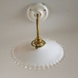 Wall light in white opaline glass, with ceramic and brass support