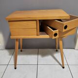 Scandinavian work table, vintage bedside table, compass legs, 1950s, 1960s