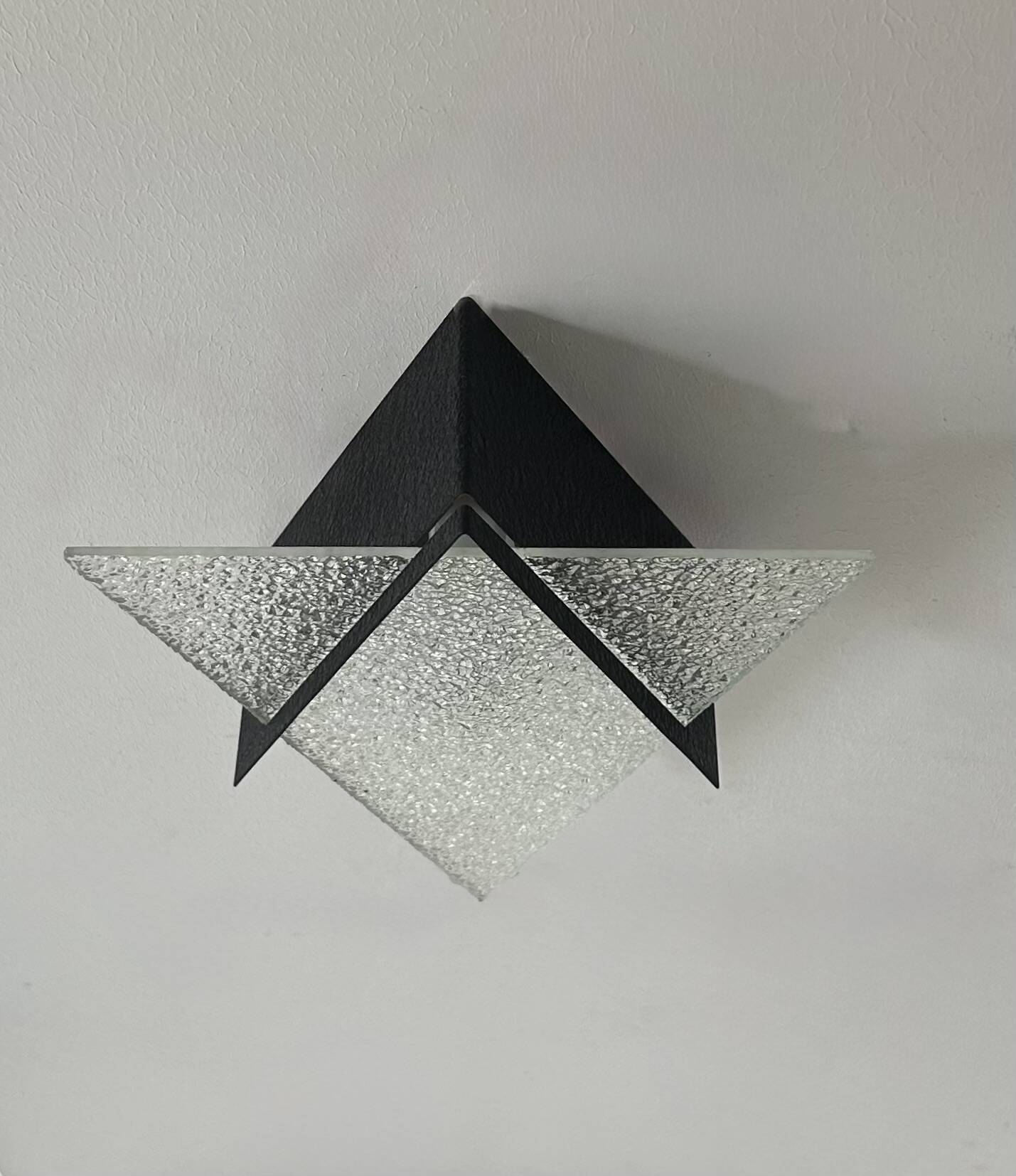 Vintage geometric wall lamp, black metal and glass, France 1950