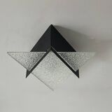 Vintage geometric wall lamp, black metal and glass, France 1950