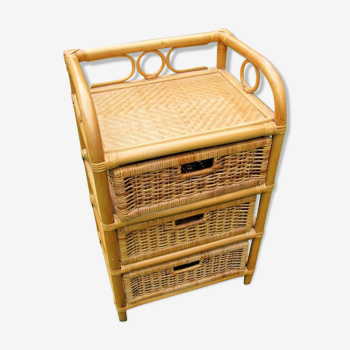 Bedside table - 3 drawers - rattan and wicker