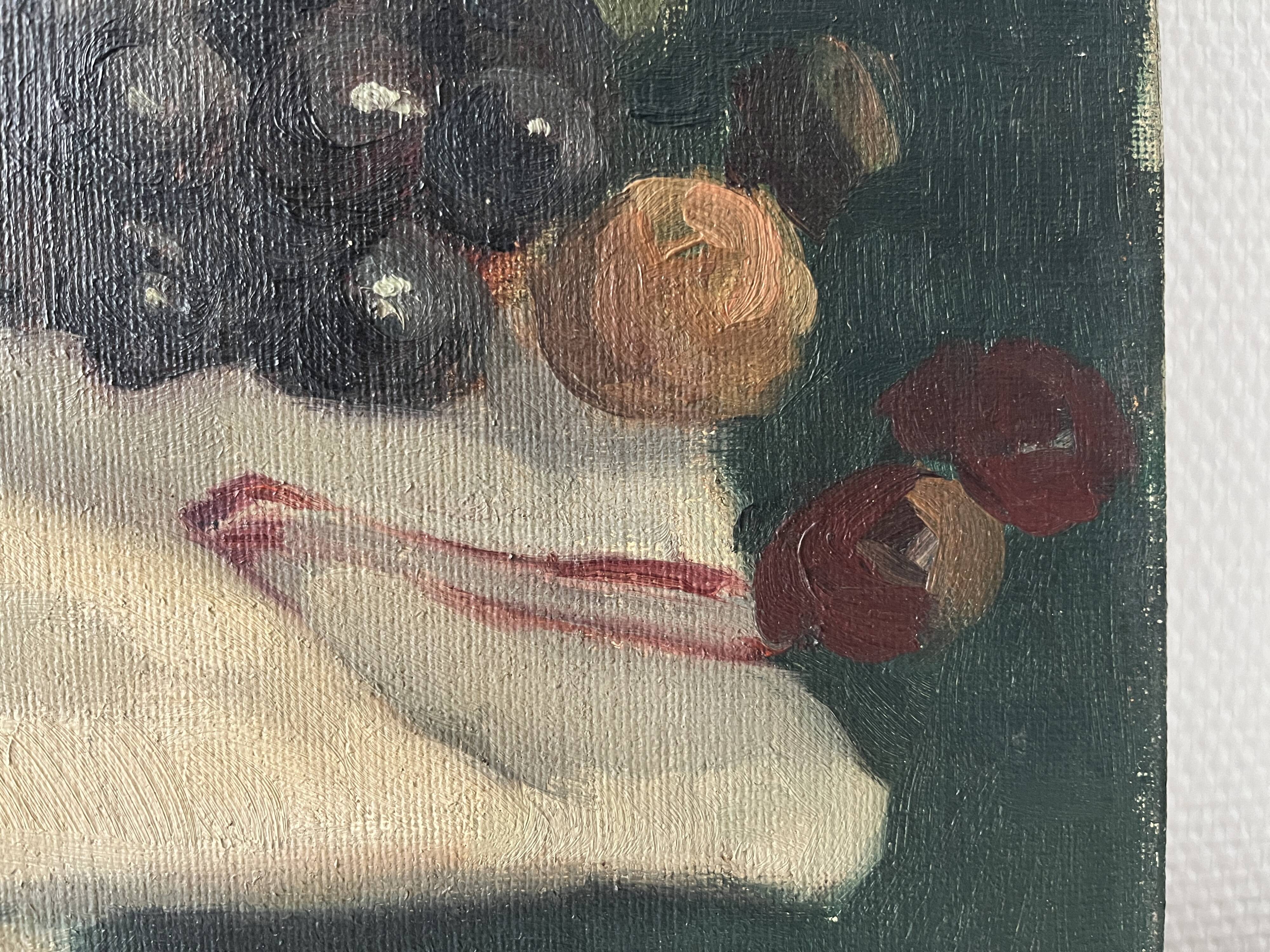 Old oil painting on canvas of a still life with fruits.