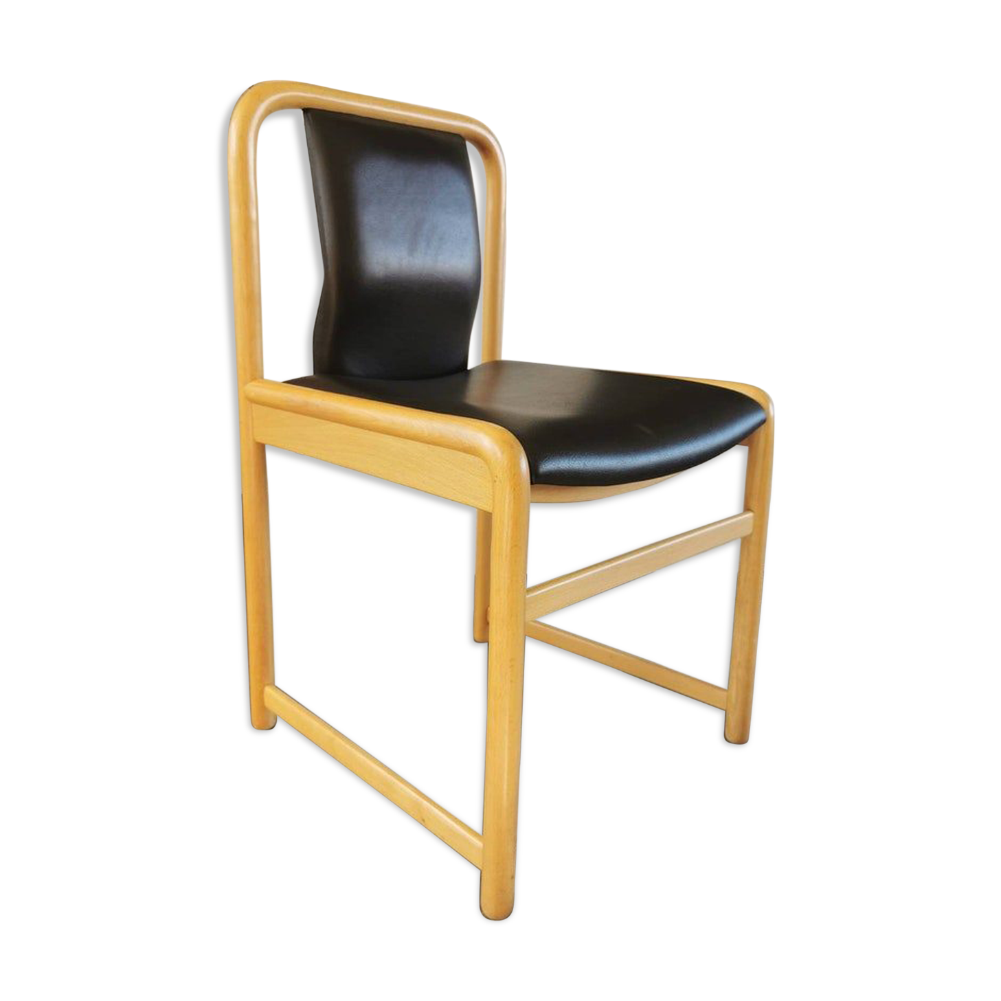 Vintage wooden chair with skai leather seat, 1990