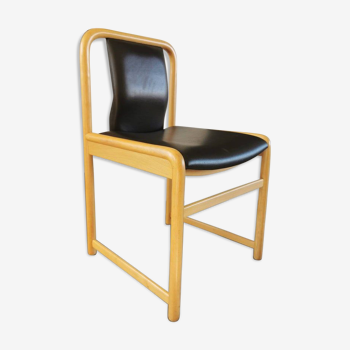 Chaise vintage en bois avec assise en cuir skaï, 1990