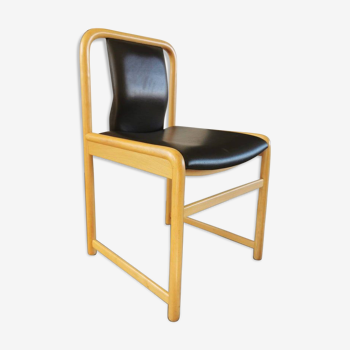 Vintage wooden chair with skai leather seat, 1990