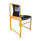 Chaise vintage en bois avec assise en cuir skaï, 1990