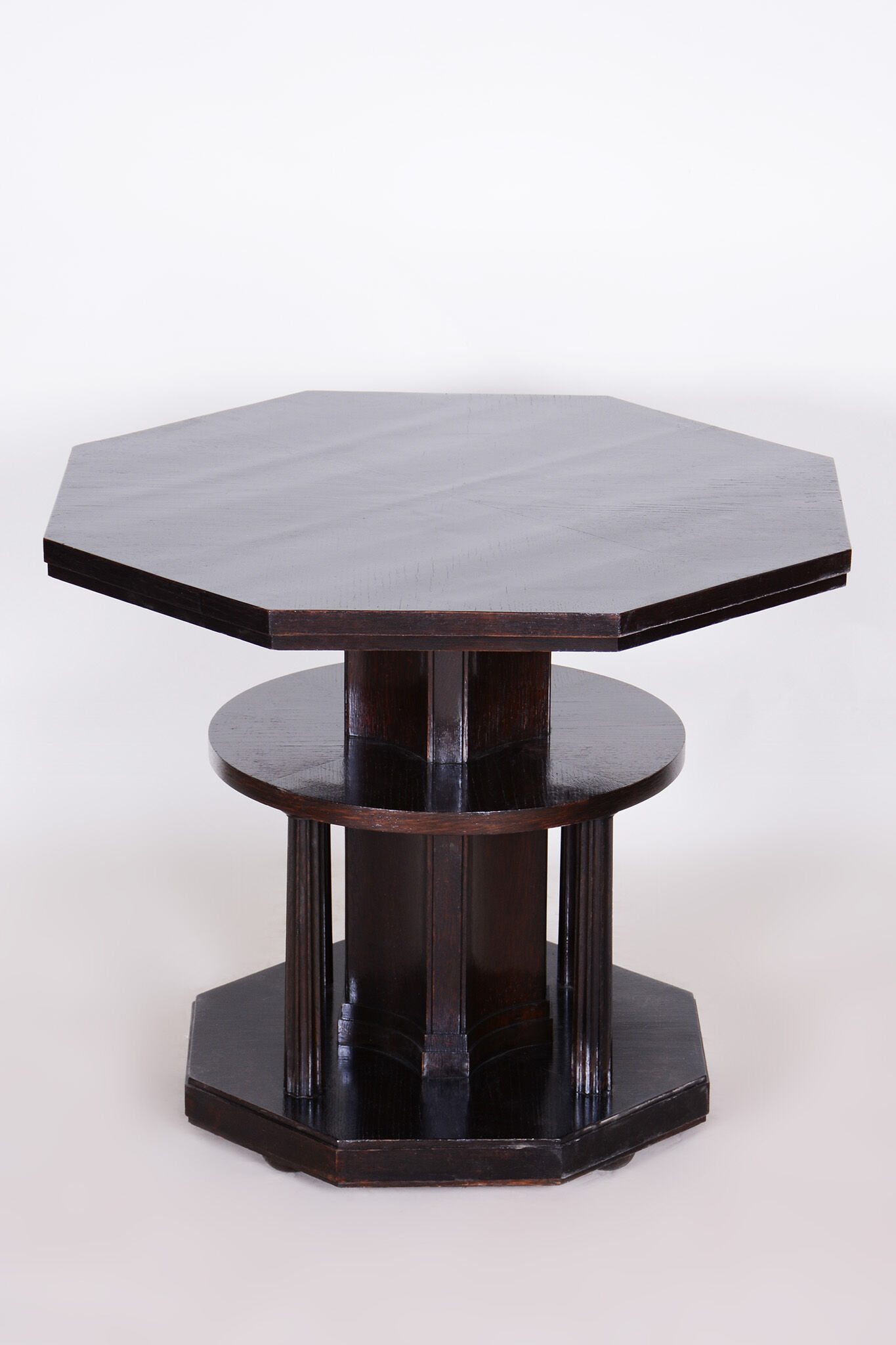 Unusual Restored Czech Cubist Oak Side Table, Czechia, 1910-1919