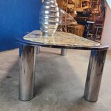 Italian design coffee table from the 70s, marble and chrome