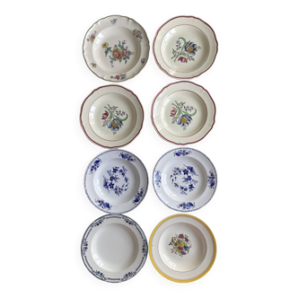 Set of 8 mismatched soup plates