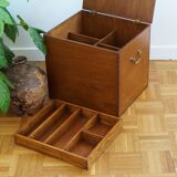 Large wooden box with brass handles