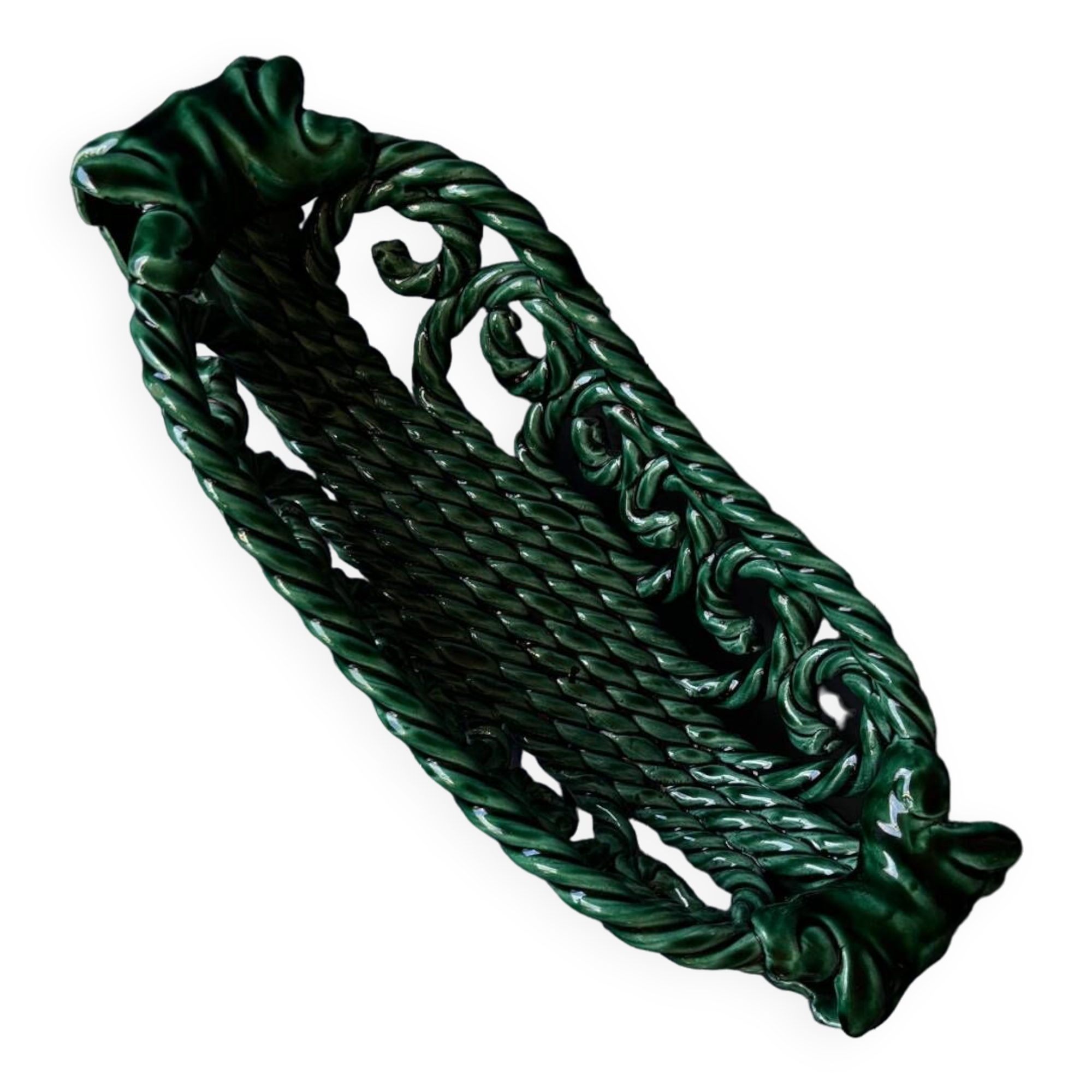 Green woven ceramic fruit bowl