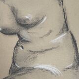 Signed drawing, charcoal study of a plaster bust of a woman from the studio.