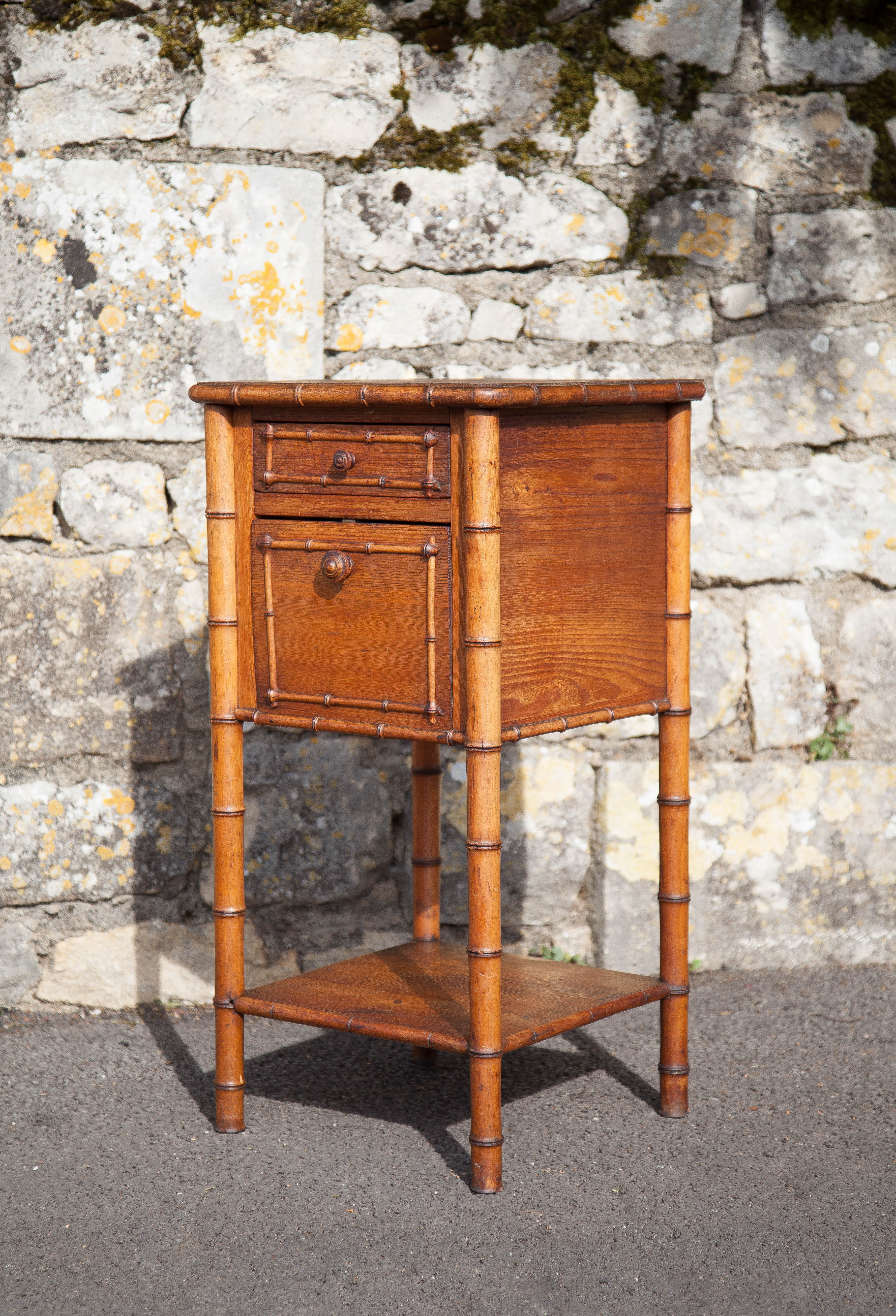 Bedside table wood imitation bamboo, bedside table, side table, interior decoration