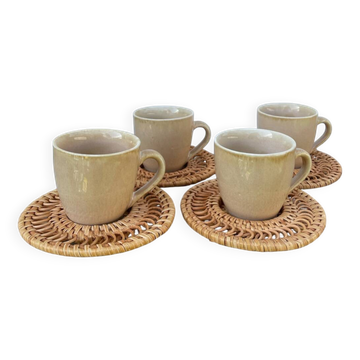 Ceramic and rattan coffee cups