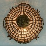 large 1960s CEILING LAMP glass crystal bronze hollywood regency style 1960s
